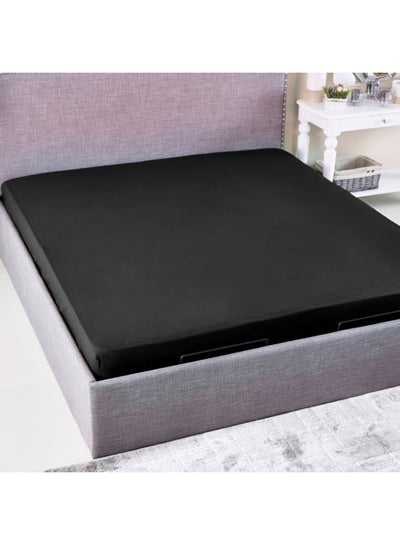 Buy Wellington Solid Super King Fitted Sheet Cotton Black 200 x 200cm in UAE