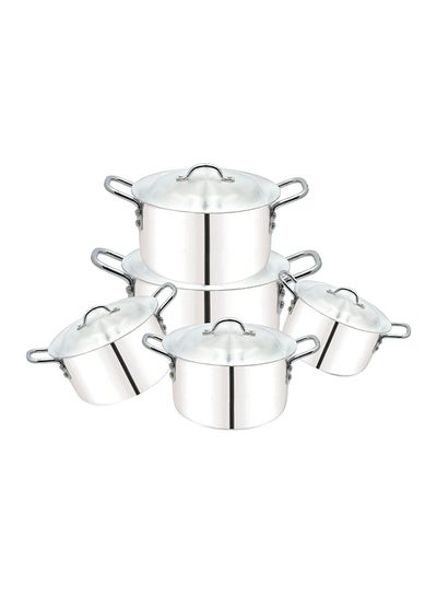 Buy 5-Piece Cooking Pot With Lid Set Silver 8 x 4cm in UAE