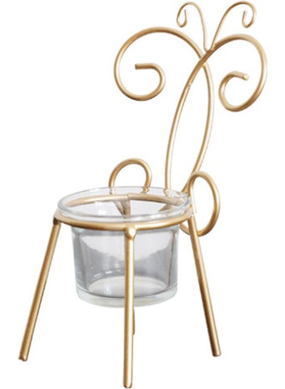 Buy Nordic Romantic Iron Chair Candlestick Gold 16.5cm in UAE