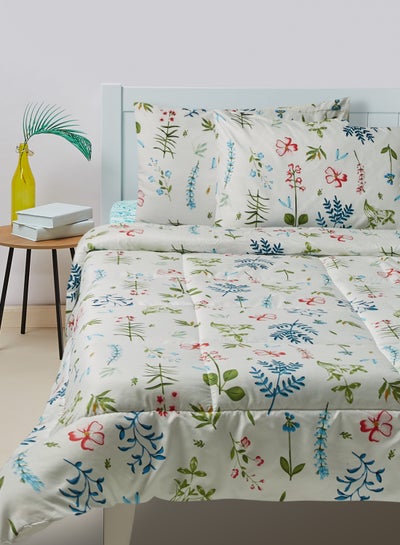 Buy Comforter Set Queen Size All Season Everyday Use Bedding Set Extra Soft Microfiber 3 Pieces 1 Comforter 2 Pillow Covers White/Green/Blue Polyester White/Green/Blue 200 x 220cm Polyester White/Green/Blue in UAE