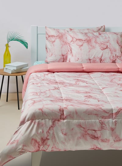 اشتري Comforter Set King Size All Season Everyday Use Bedding Set Extra Soft Microfiber 3 Pieces 1 Comforter 2 Pillow Covers  White/Pink في الامارات
