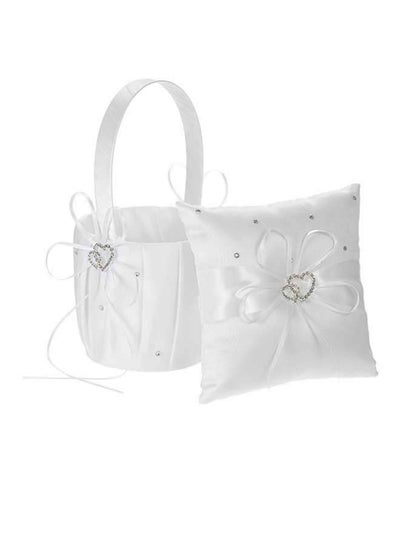 Buy Flower Bowknot Ring Bearer Pillow And Flower Gift Basket Set White 12.09 x 8.35 x 3.9inch in Saudi Arabia