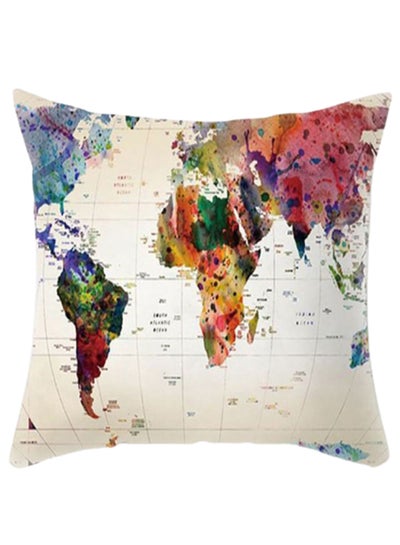 Buy Map Printed Pillow Cover Linen Multicolour in UAE