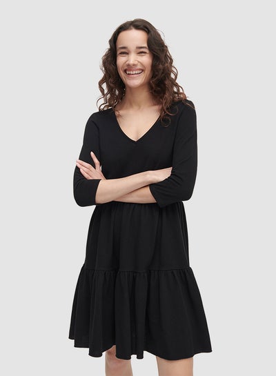Buy V-Neck Tiered Dress Black in Egypt
