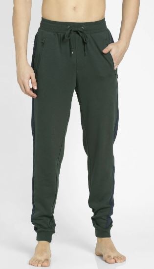 Buy Comfortable Ribbed Waistband Athleisure Track Pant Green/Navy Blue in UAE