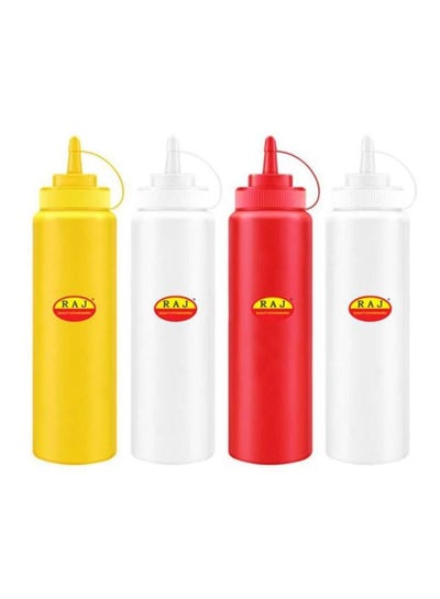 Buy 4-Piece Squeezer Dispenser Set White/Red/Yellow in Saudi Arabia