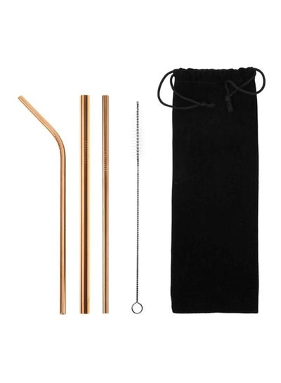 Buy 5-Piece  Reusable Stainless Steel Straight Bent Drinking Straws Clean Brush Rose Gold/Silver/Black 21.5x5.5x2.5cm in UAE