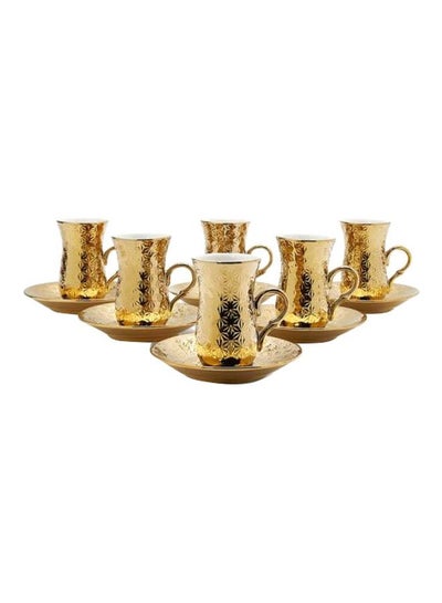 اشتري طقم فناجين وصحون من 12 قطعة ذهبي Cups 6x(10x6), Saucer 6x(12x12)سم في الامارات