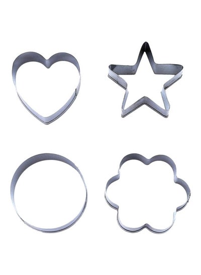 اشتري 4 قطع من قطاعات البسكويت فضي Heart Shape Cutter 3.2x3.6, Star Shape Cutter 3x4, Round Shape Cutter 4x4, Flower Shape Cutter 4.5x4.5سم في السعودية