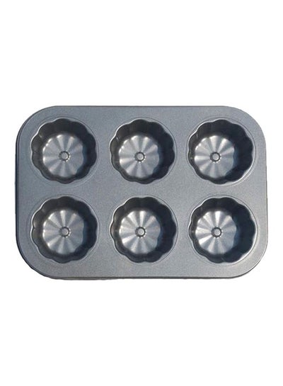 Buy Non Stick 6-Hole Flower Shape Cake Mould Black 26.5x18.7cm in UAE