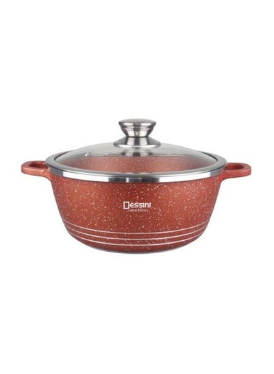 Buy Non-Stick Cooking Pot With Lid Brown/Clear 28cm in UAE