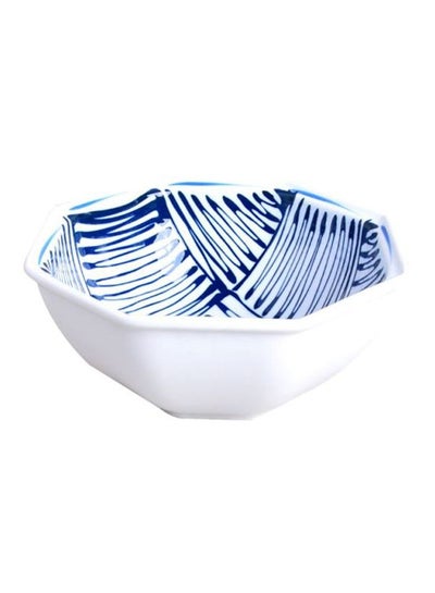 Buy Curved Octagonal Bowl White/Blue 18x18x7cm in Saudi Arabia