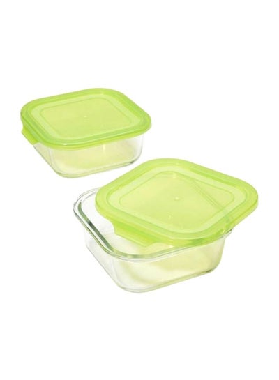 Buy Boro 2-Piece Square Food Storage Container Set with Lid Green/Clear 800ml in UAE