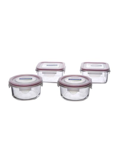 Buy 4-Piece Food Container Set Clear/Red Round Container (400), Square Container (490)ml in UAE