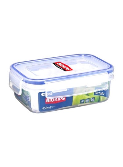 Buy Plastic Food Container With Lid Clear/Blue 450ml in UAE