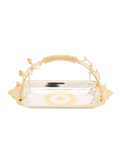 Buy Stainless Steel Rectangle Shape Tray With Handle White/Gold 30x17x10cm in UAE