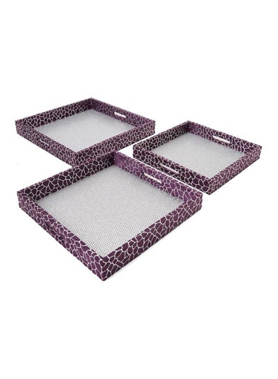 Buy 3-Piece Serving Tray Set Purple/Silver Big Tray 37x37x5, Medium Tray 34x34x5, Small Tray 30x30x4cm in UAE