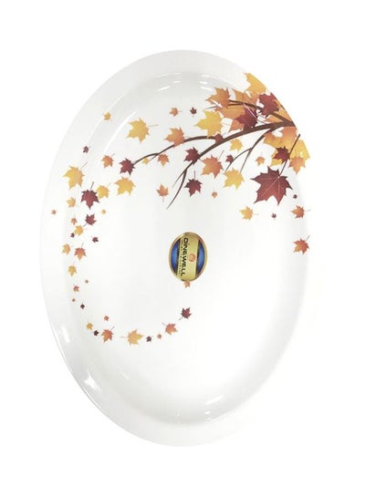 Buy Melamine Oval Shaped Platter White/Brown/Yellow 34cm in UAE