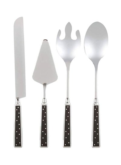 Buy 4-Piece Brilliant Serving Spoon Set Silver/Black in UAE