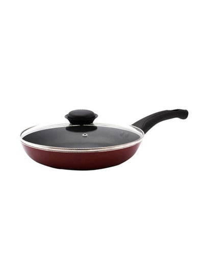 Buy Fry Pan With Lid Red/Black/Clear 28cm in Saudi Arabia