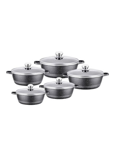 Buy 10-Piece Die Cast Casserole Set with GlassLid Black Casserole With Lid 20x8.5, Casserole With Lid 24x11, Casserole With Lid 28x12.2, Casserole With Lid 30x13, Casserole With Lid 32x13.5cm in Saudi Arabia