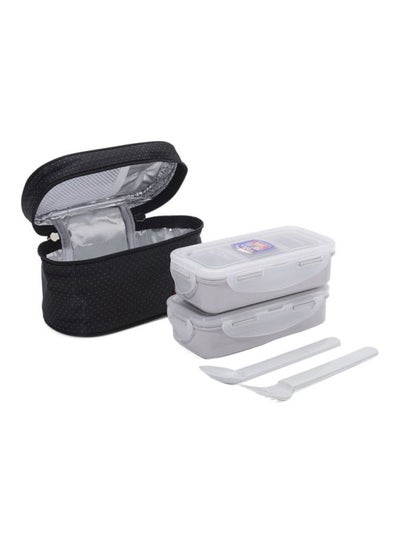 Buy 2-Piece Lunch Box Set With Bag Black/Clear 7.9x3.7x5.5inch in UAE