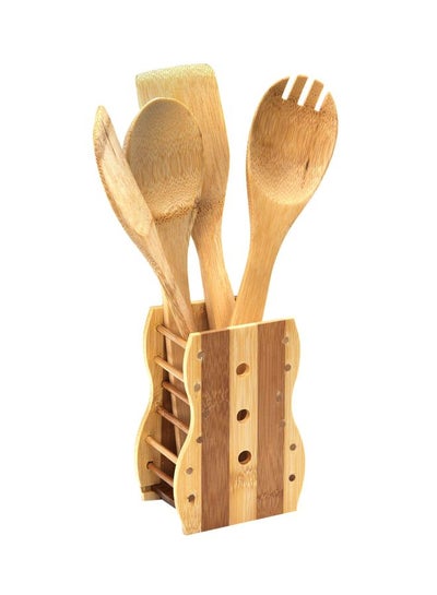 Buy 4-Piece Spatula And Tuner Set With Holder Brown in UAE