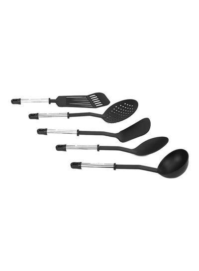 Buy 5Pieces Nylon Kitchen Tools Set Dishwasher Safe Premium Quality Food Grade Nylon Sturdy Handles With Ss Grip Heat Resistant Upto 210掳C 40O掳F Black With Silver Handle in UAE