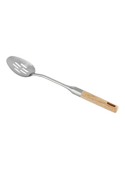 Buy Stainless Steel Slotted Spoon With Rubber Wood Handle Silver/Beige in UAE