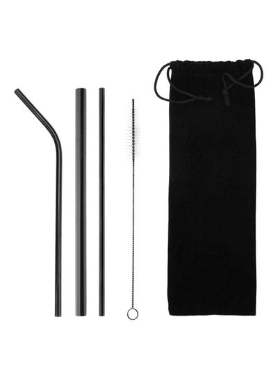 Buy 5-Piece  Reusable Stainless Steel Straight Bent Drinking Straws Clean Brush Black 21.5x5.5x2.5cm in Saudi Arabia