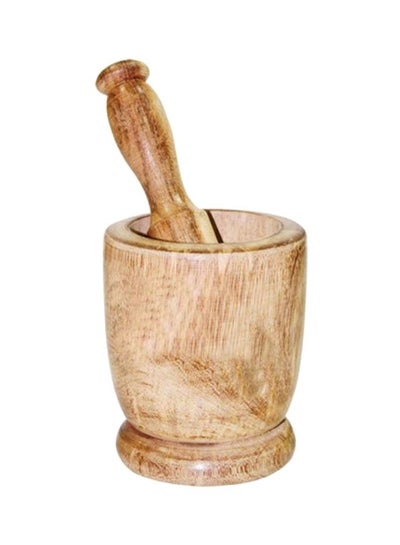 Buy Wooden Mortar And Pestle Set Brown 10x10cm in UAE