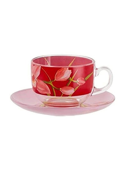 Buy 6-Piece Orchis Cup And Saucer Red/Clear 160ml in UAE