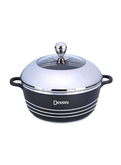 Buy Non Stick Casserole With Lid Black/Silver/Clear 24cm in UAE