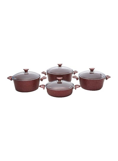 اشتري طقم أواني طهي جرانيت من 8 قطع كستنائي/ شفاف Deep Pots: 26, 28, 30, Flat Pot: 26سم في الامارات