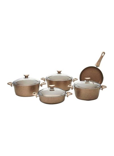 Buy 9-Piece  Granite Coated Cookware Set Brown in UAE