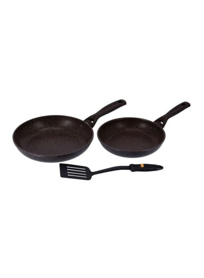 اشتري طقم مقالي غير لاصقة من قطعتين مع أداة تقليب أسود/بني Big Frypan 26, Small Frypan 22سم في الامارات