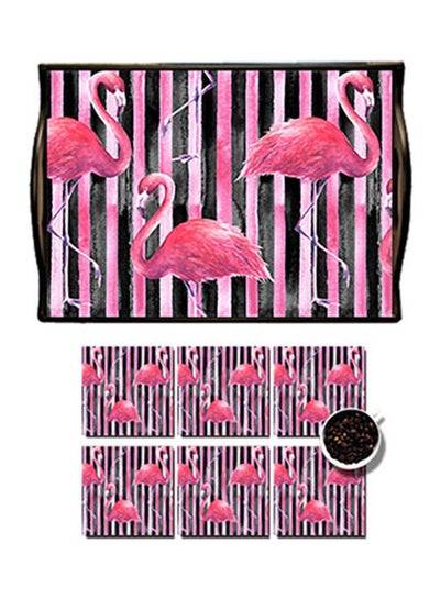 Buy MDF Wood With Lamination Printed Flamingo Trays Multicolour 25x35cm in Egypt