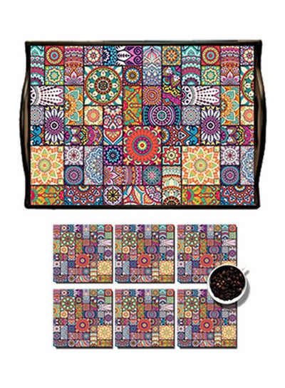 Buy MDF Wood With Lamination Printed Mandala Art Tray Multicolour 25x35cm in Egypt