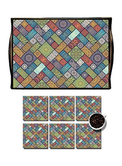 Buy MDF Wood With Lamination Printed Mandala Art Tray Multicolour 25x35cm in Egypt