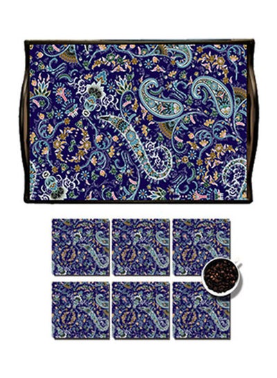 Buy MDF Wood With Lamination Printed Paisley Tray Multicolour 25x35cm in Egypt