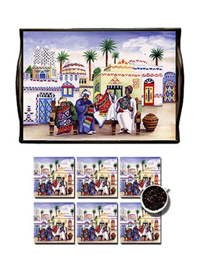 Buy MDF Wood With Lamination Printed Shabeyat Tray Multicolour 25x35cm in Egypt