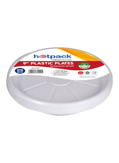 Buy 25-Piece Disposable Plastic Plates White 9inch in UAE