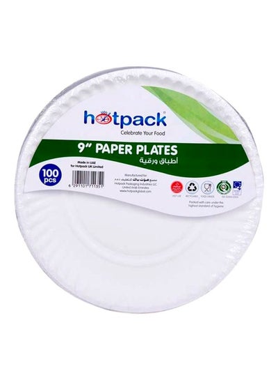 Buy 100-Piece Dinnerware Paper Plates White 9inch in UAE