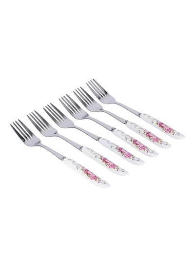 Buy 6-Piece Dinner Fork Set White/Pink in UAE