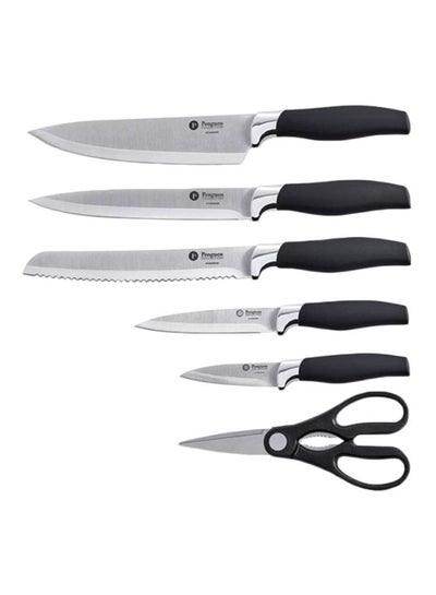 Buy 6-Piece Aria Classic Knife Set Silver/Black Chef Knife (1.8), Bread Knife (1.8), Slicer (1.8), Utility Knife (1.2), Paring Knife (1.2), Scissors (2)mm in Saudi Arabia