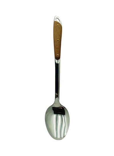Buy Wooden Handle Basting Spoon Silver/Brown 38cm in UAE