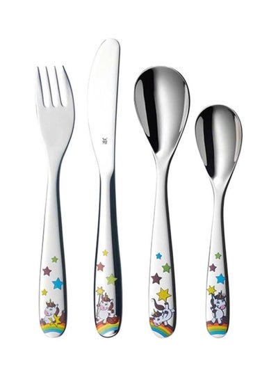 اشتري طقم أدوات مائدة للأطفال بتصميم يونيكورن مكون من 4 قطع فضي/ أزرق/ أخضر Fork 1x18.5, Spoon 1x16.5, Knife 1x16.5, Teaspoon 1x13سم في السعودية