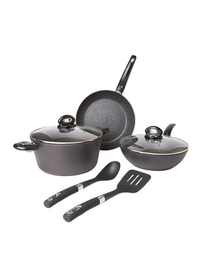 Buy 7-Piece Orion Forged Aluminium Induction Bottom Non-Stick Cookware Set Grey/Black in UAE