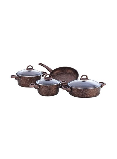 Buy 7-Piece Granite Cookware Set Brown/Clear Small Casserole 20, Large Casserole 24, Shallow Casserole 26, Frypan 26cm in UAE