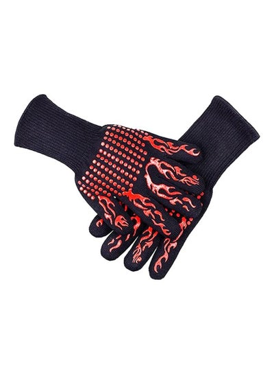 Buy 1 Pair Oven Mitts BBQ Grilling Cooking Gloves Black/Red 33x13x1cm in Saudi Arabia